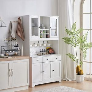 Credenza Bianca Semplice 100x40x180cm con Cassetti e Portabottiglie, Ante in Acrilico con Impiallacciatura in Triamina, Materiale in Truciolato - Product Image 2