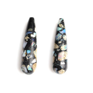 Opale éthiopienne noire naturelle de qualité supérieure 9x30mm, cuivre Mohave, forme goutte d'eau, pierre précieuse lisse pour la fabrication de bijoux, boucles d'oreilles - Product Image 1