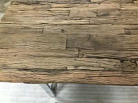 Table à manger en bois de traverses de chemin de fer vintage industriel récupéré, base en acier inoxydable, ensemble en bois d'orme ancien, meubles de bureau et de maison
