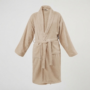 Women's Classic Terry <b>Robe</b> 100% Cotton Soft Solid Color Long Sleeve V-neck Knee Length Autumn Wear - Product Image 1