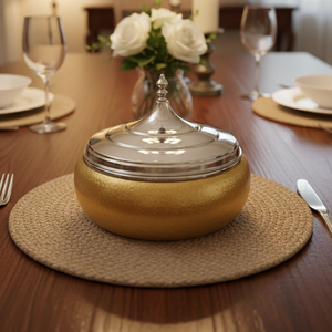 Ensemble de casseroles de luxe en métal doré, chauffe-plats en acier inoxydable | Bol de service artisanal, vaisselle de cuisine arabe du Golfe, décoration - Product Image 3