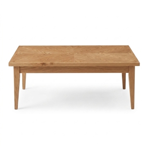 Table basse rectangulaire moderne en teck massif, finition naturelle, pieds coniques en bois, table d'appoint contemporaine pour salon - Product Image 1