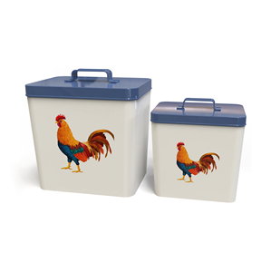 Boîte de conservation alimentaire en métal avec couvercle, design coq, forme rectangulaire, style campagnard, pour la cuisine, avec poignée, préservation de la fraîcheur - Product Image 1