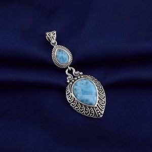 2026 Newly Arrival Wholesale India Manufacture Solid 925 Sterling <b>Silver</b> Teardrop Larimar Natural Gemstone Fine Pendant Necklace - Product Image 1