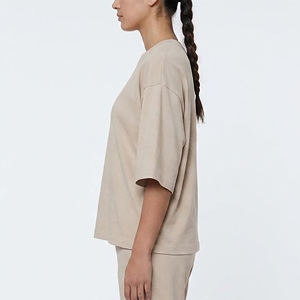 Nouvel Arrivage 2026 T-shirt Femme Oversize Col Rond Manches Trois-Quarts Coupe Ample Couleur Unie Respirant 100% Coton Jersey - Product Image 6