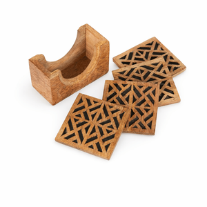 Elegante Juego de Posavasos de Madera de Mango Hechos a Mano con Soporte |   Posavasos Ecológicos de 4 Piezas para Mesa de Centro, Bebidas y Decoración del Hogar - Product Image 3