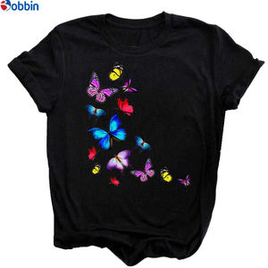 Camiseta de mujer estilo dulce con estampado de rosas y mariposas, holgada, transpirable, con estampado gráfico de manga corta, talla grande - Product Image 4