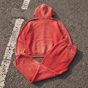 Conjunto de Sudadera y Pantalones Deportivos Holgados con Bordado Desgastado Lavable, Cremallera Resistente, 450 Gsm, Unisex - Product Image 2