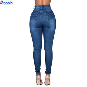 Jeans de mezclilla de algodón premium OEM personalizados para mujer, de cintura alta, súper ajustados, elásticos, en varios colores. - Product Image 3