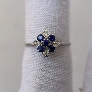 แหวนไพลินสีน้ำเงินวินเทจทรงกลม ไพลินสีน้ำเงินรอยัล สำหรับงานหมั้น งานแต่งงาน หรือเป็นเครื่องประดับประจำเดือนเกิด ทำด้วยมือ - Product Image 1