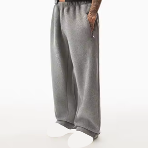 Pantalon décontracté de luxe léger en polyester/coton, coupe mi-large, délavé clair, anti-plis, avec cordon de serrage, design hiver, style survêtement - Product Image 2
