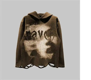 Heavyweight Unisex Hoodie <b>Men</b> & Women – Custom Applique Logo, Distressed Oversized <b>Pullover</b>, Acid Wash - Product Image 5