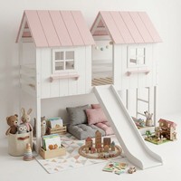 Lit superposé en bois massif, taille double, avec glissière, design moderne, écologique, convertible, couleur personnalisable pour chambre d'enfant