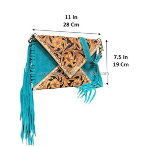Luxury Designer Hand Tooled Suede Leather Envelope Crossbody Shoulder Women's Bags Large Capacity Cowhide Leather Clutch <b>Handbag</b> - Product Image 2