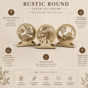 Premium Wooden Laser Cut Decor Pieces Rustic Countryside Floral Round Art Set for Home Decoration Office <b>Table</b> Accent and Gift - Product Image 5