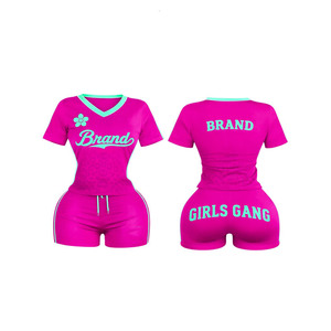 Premium 220 GSM Polyester Spandex <b>Booty</b> Short Set Purple Pink Raglan Panel Heat Transfer Logo T shirt and <b>booty</b> short - Product Image 2