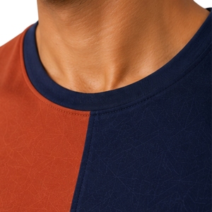 Ensemble T-shirt et short pour homme bleu marine et rouille, col rond, manches courtes, haut à poches, short cargo à cordon de serrage, tenue décontractée et sportive d'été - Product Image 6