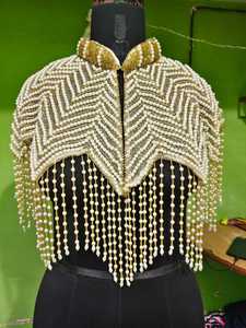 Cape en polyester argenté pour enfants avec perles et embellissements en cristal, longues franges, costume élégant pour mariage et fête - Product Image 5
