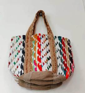 High Demand braided jute <b>bags</b> in multicolour cotton chindi rugs best for <b>beach</b> and shopping <b>tote</b> <b>bags</b> with cotton lining - Product Image 1