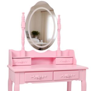 Princess Pink Wooden Makeup Vanity Table with 4 Drawers Light Modes Cushioned Stool for Girls Bedroom Princess Vanity <b>Desk</b> <b>Set</b> - Product Image 4
