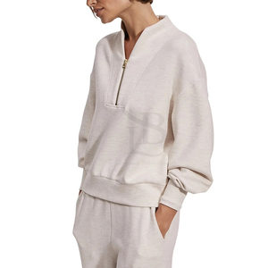 Sudadera de mujer con media cremallera, forro polar, estilo casual urbano, hombros caídos, transpirable, ecológica, de punto, manga larga - Product Image 5
