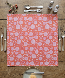 Wholesale Handmade Hand Block Print 100% Cotton Square Napkin Floral Orange <b>Pink</b> Reusable Soft <b>Table</b> Linen Wedding Party - Product Image 5