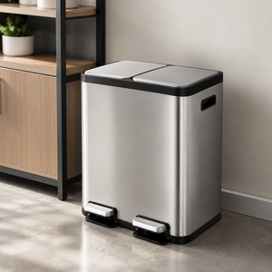 ถังขยะสแตนเลสแบบสองช่องพร้อมฝาปิดสองอันสำหรับครัว - Product Image 4
