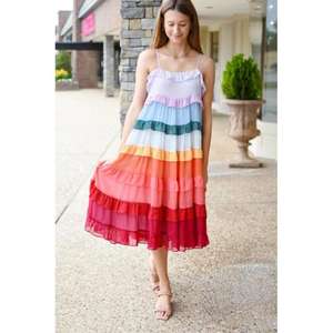 Precioso Vestido Maxi con Volantes en Capas, Femenino, con Múltiples Capas de Volantes, Forro Completo de Algodón, Ecológico y Transpirable para Mujer - Product Image 1