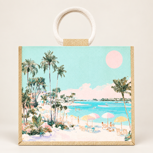 กระเป๋าหูหิ้วทรงกลมพิมพ์ลายดิจิทัลลายชายหาด - 38x30x15 ซม. สีธรรมชาติ โลโก้สั่งทำได้ คุณภาพส่งออกจากโรงงานโดยตรง ใช้สำหรับชายหาด แบรนด์ส่วนตัว - Product Image 5
