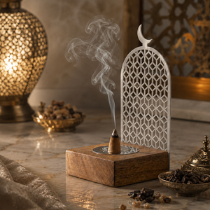 Traditional Wooden <b>Bakhoor</b> Burner With Metal Moon Design Mabkhara <b>Oud</b> Burner Middle Eastern Home Decoration Ramadan Eid Gift - Product Image 2