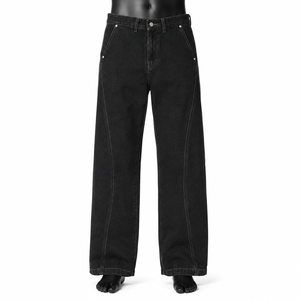Jeans de Mezclilla Negros para Hombre, Corte Holgado y Pierna Ancha, Algodón Grueso, Ecológicos, Estilo Casual Otoñal - Product Image 1