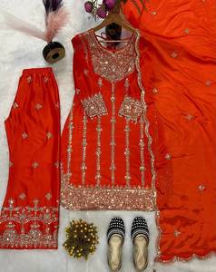 Conjunto de Palazzo para Mujer con Bordado Tradicional Hindú-Pakistaní en Seda Chinon, con Dupatta, para Bodas y Fiestas - Product Image 2