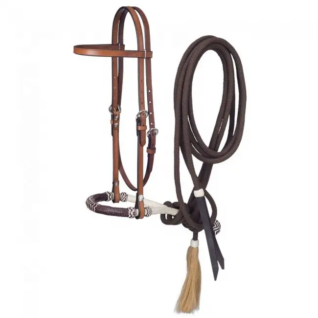 Briglia Premium Quality Leather Bosal Headstall Mecate Set per equitazione e corse di cavalli