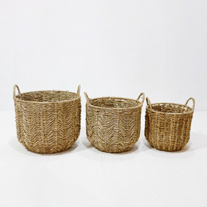 Handwoven Natural Rattan Round Storage <b>Basket</b> With Handles Rustic Style Clothing Storage Bin - Product Image 2