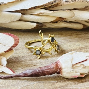 Anillo de latón con diseño de rama de árbol y estrella, favorito de los compradores, chapado en oro con labradorita, estilo bohemio, anillo llamativo, venta al por mayor - Product Image 3