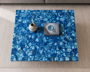 Table basse carrée en agate bleue personnalisée, faite à la main, pour hôtel, villa et décoration contemporaine - Product Image 3