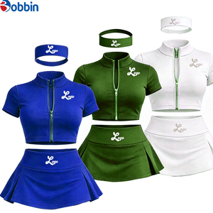 Top Trending Hot Selling Summer <b>Clothes</b> Women Custom Streetwear 3Pcs Short Skirt <b>Gold</b> Zipper Short Sleeve Jacket and Shorts Set - Product Image 3