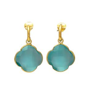 Boucles d'oreilles élégantes en plaqué or avec de magnifiques pierres précieuses en laiton vert olive - Product Image 1