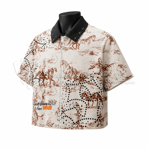 Custom Mens Printed <b>Short</b> <b>Sleeve</b> Zipper Shirt <b>Jacket</b> OEM ODM Casual Streetwear Zip-Up Solid Pattern 100% Organic Cotton - Product Image 3