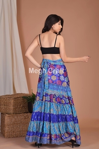 Women's Casual Boho <b>Wrap</b> <b>Around</b> Long <b>Skirt</b> Recycled Silk Adjustable Waist Bohemian Style Women <b>Skirt</b> for Beach Wear - Product Image 3