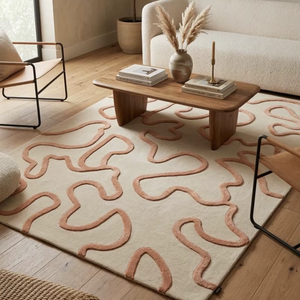 Hand Tufted Low Pile Abstract Wool <b>Rug</b> PET Friendly Non-Slip Eco-Friendly Anti-Bacteria Modern Design Neutral Beige <b>Thin</b> Latex - Product Image 1