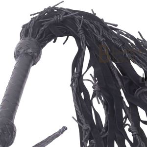 Leather Flogger Whip with Braided Handle and Long Falls - Product Image 5
