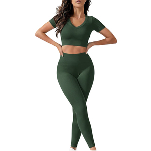 New Custom Women Seamless Yoga Set Gym Workout <b>Leggings</b> and Sports Bra Fitness Wear <b>Activewear</b> Short sleeve Wome Yoga set - Product Image 2