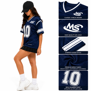 เสื้อฟุตบอลคอวีผ้าตาข่ายพิมพ์ลายตามสั่ง ทรงหลวม แขนสั้น ระบายอากาศดี สไตล์สตรีทแวร์ พร้อมหมายเลข ขายส่งจำนวนมาก - Product Image 5