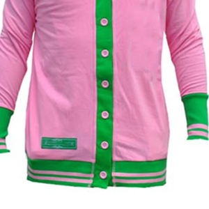 Suéter cárdigan de punto rosa premium personalizado con bordado para uso casual, hermandades, fraternidades, universidades y equipos universitarios. - Product Image 3