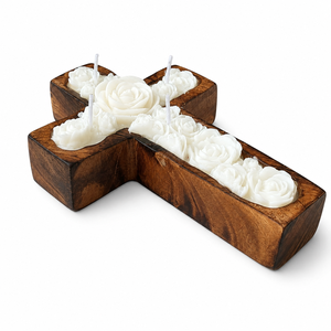 Bougie en cire de soja en forme de croix, parfumée à la rose blanche, motif floral, pour activités religieuses, décoration de mariage, 20-40 heures, Nouvelle Vision - Product Image 1