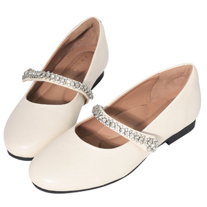 Ann'S Women's Beige Genuine Leather Mary Jane Ballet Flats Pearl Strap <b>Shoes</b> - Product Image 1