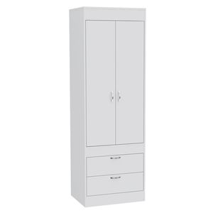 Lisboa bianco Armoire Rod con doppie ante e due cassetti maniglie in metallo-elegante armadio - Product Image 5