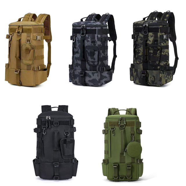 Custom Tactical Hiking Backpack Large Capacity Molle Camping Trekking Travel Bottle Holder PU Material Water-resistant Curved