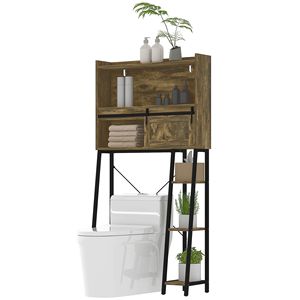 Rustic Brown Over the Toilet <b>Storage</b> Cabinet 4 <b>Open</b> Shelves Bathroom Organizer with 3 Compartments - Product Image 1
